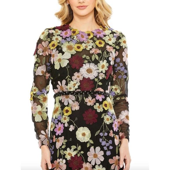 NWT MAC DUGGAL EMBROIDERED HIGH NECK LONG SLEEVED TRUMPET GOWN BLACK SZ 2 68201 - Picture 3 of 6